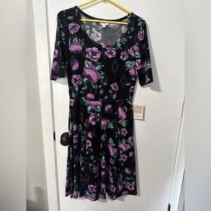 LuLaRoe Black Dress with Purple Floral Design
